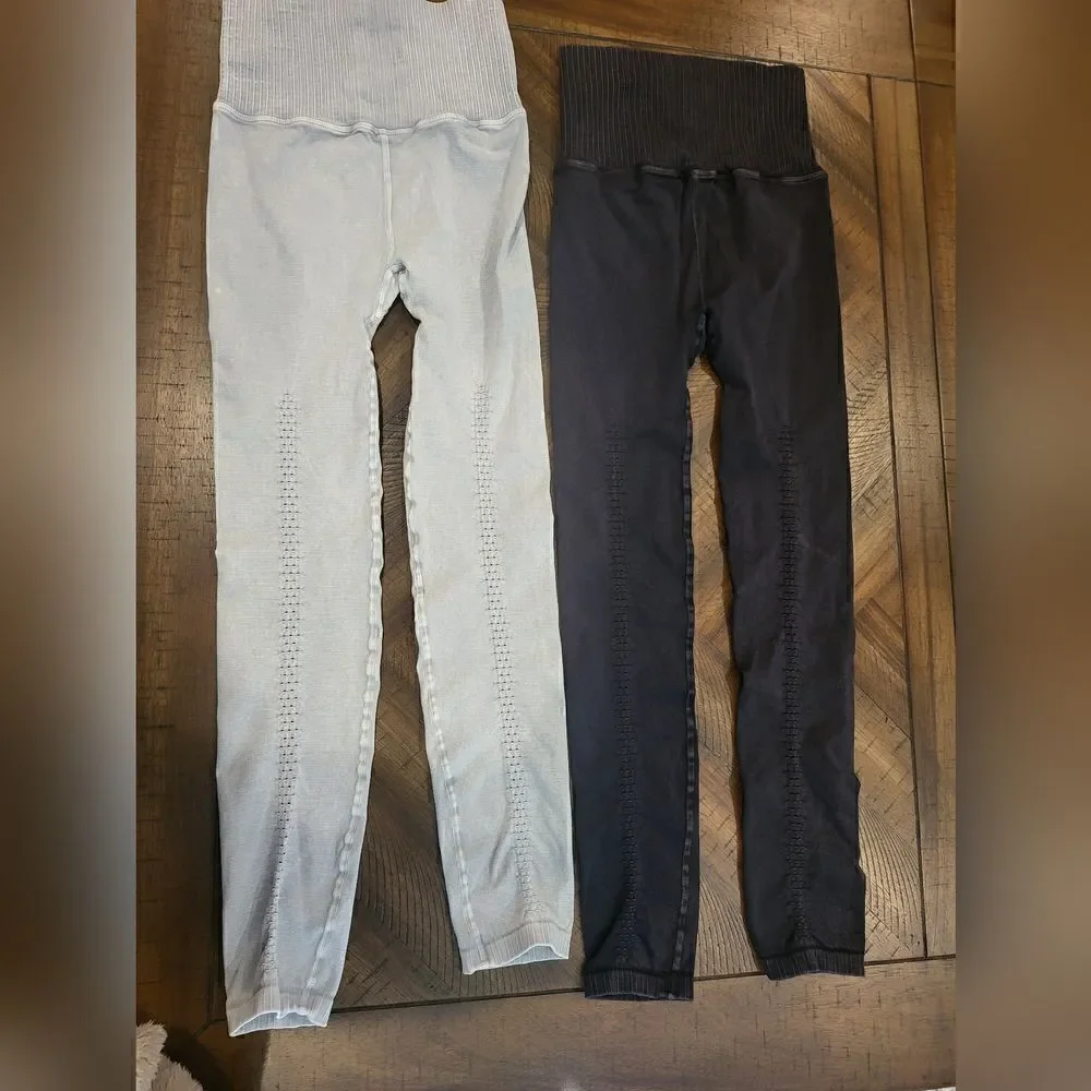 Bundled - Two Pairs of Free People Leggings in Washed Black and Ice Grey XS/S